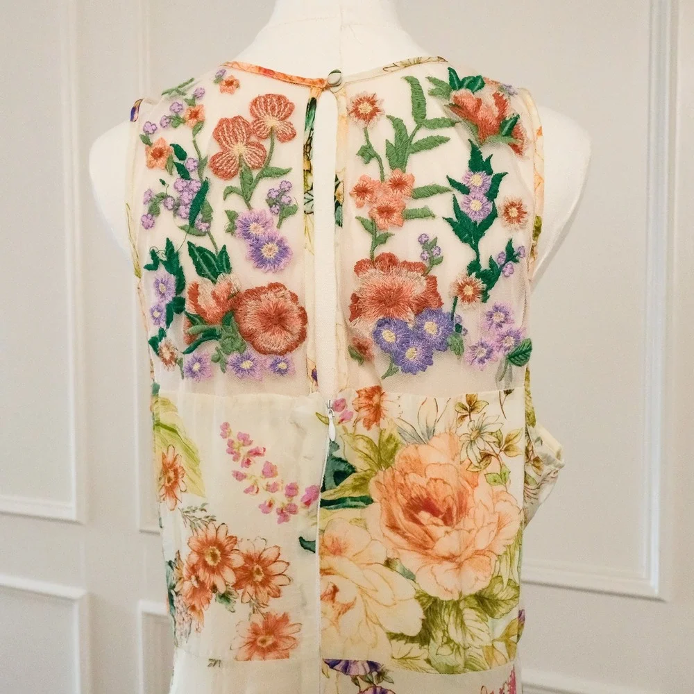 Anthropologie Maxi Dress Womens Floral Embroidered Sleeveless 16 Cream India
